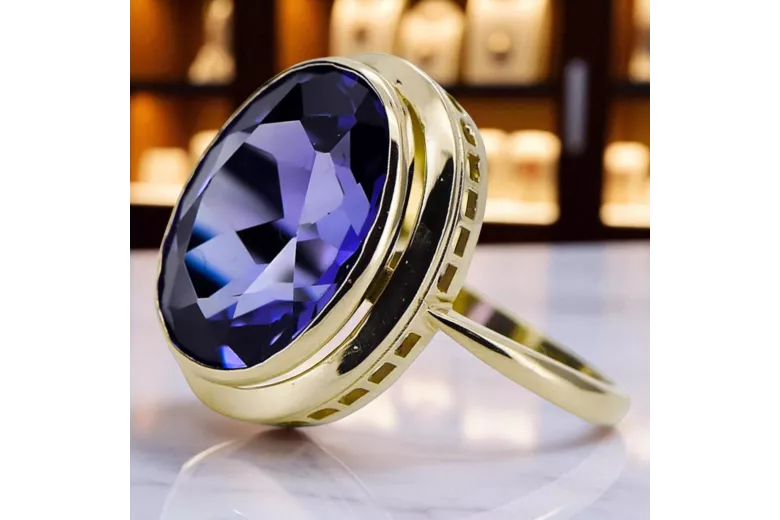 14K жълто злато Сапфир Пръстен Винтидж стил vrc285y